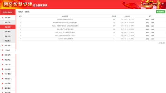 智慧黨建系統(tǒng)后臺之黨政公告